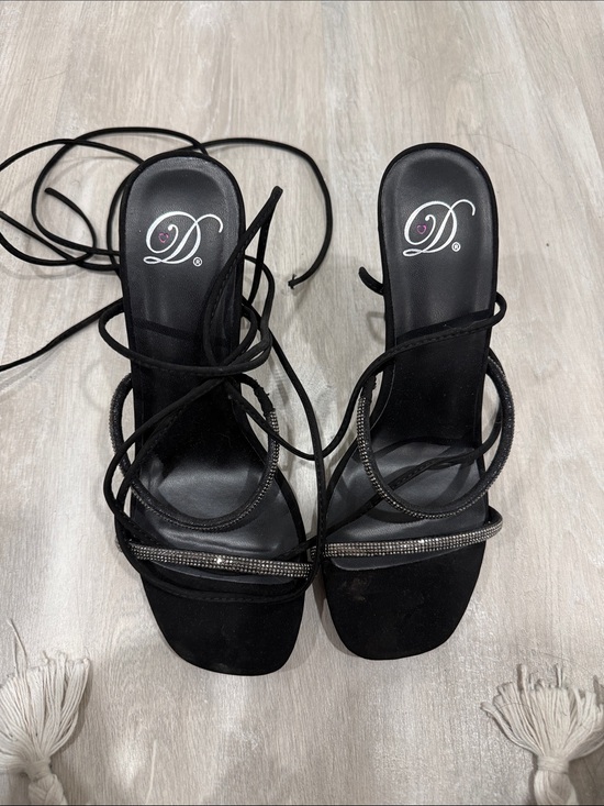 Delicious Shoes - Delicious Black Rhinestone Wrap-Strap Heels